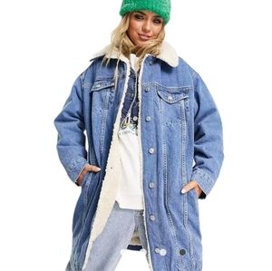 Denim Jacket  Long Sherpa Denm Jacket/ Coat Size L